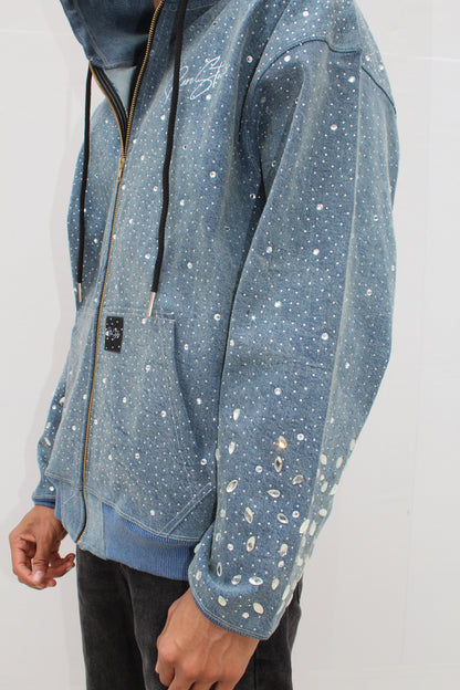 Crystal Blue Denim Zip-Up